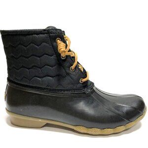 Sperry Women's Saltwater Quilt, Black Rain Boot 10 M